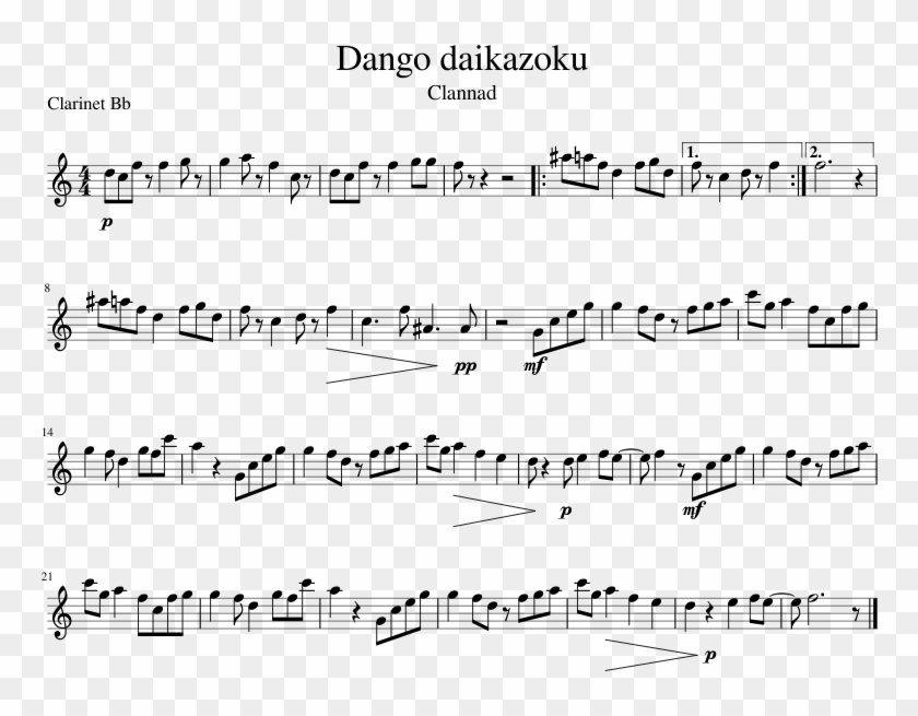 Dango Daikazoku Sheet Music 1 Of 1 Pages - Flute Music Clipart