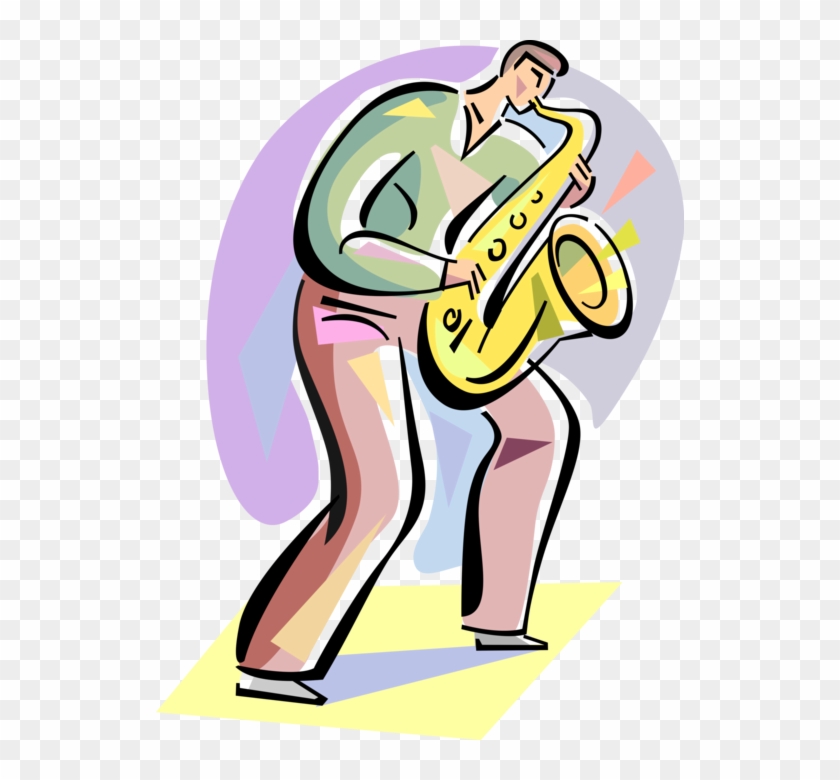 Vector Illustration Of Saxophonist Musician Plays Saxophone - Illustration Clipart #4775865