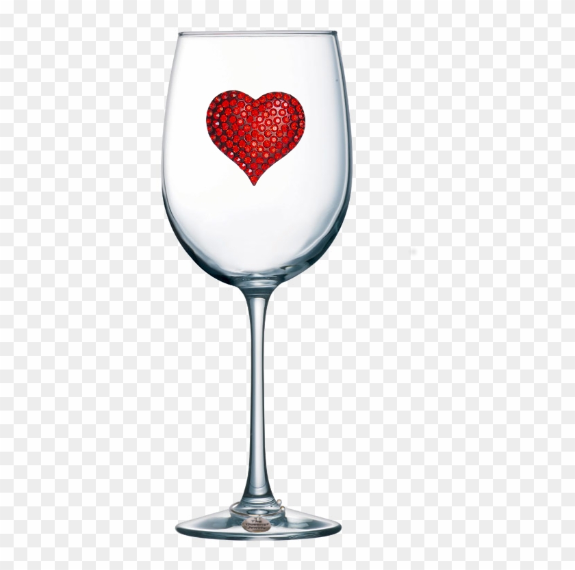 Red Heart Jeweled Stemmed Wine Glass - Wine Glass With Hearts Clipart