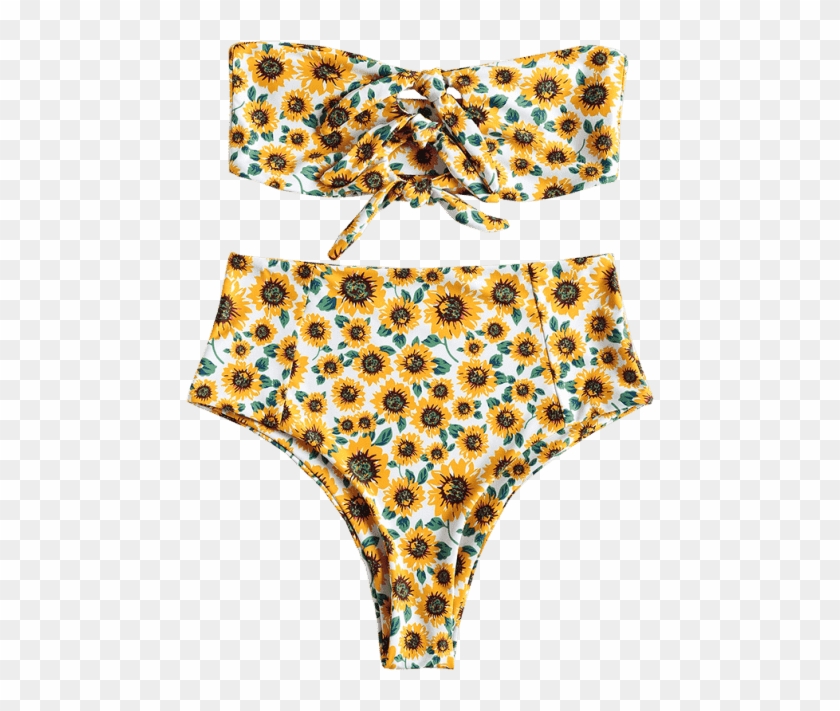 Knot Sunflower High Waisted Bikini - Sunflower Bathing Suit Clipart