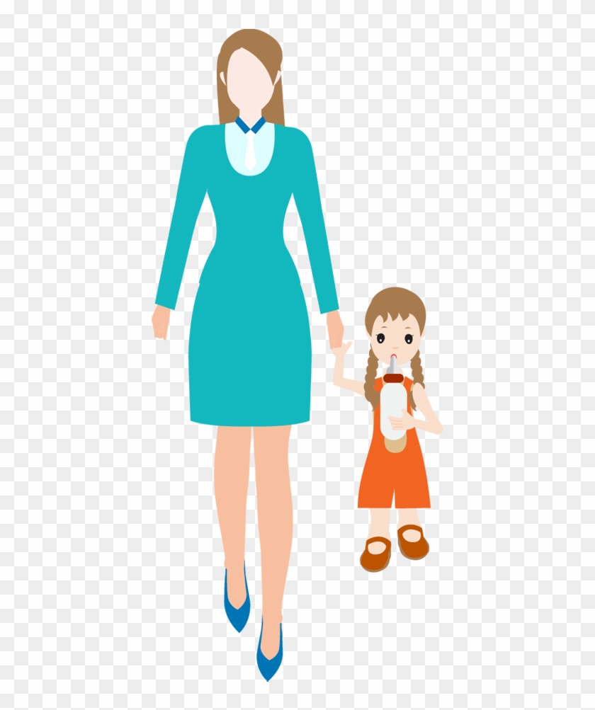 Cartoon Woman Holds The Hand Of A Small Child - Women With Children Cartoon Clipart
