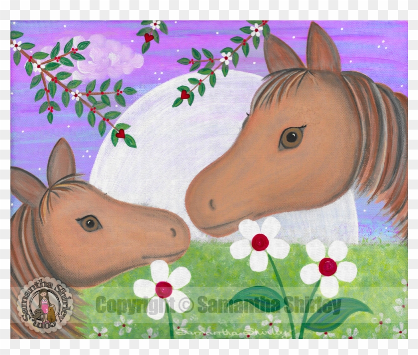 Mother & Pony Horses Kids Art Print Girls Room Wall - Foal Clipart