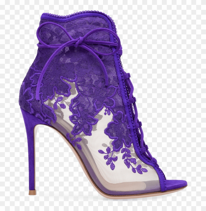 Handcrafted In Purple Suede Embroidered Lace With See-through - Giada Bootie Gianvito Rossi Clipart