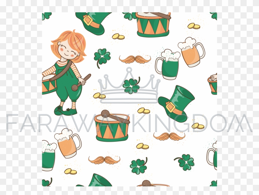 Drum And Hat Patrick Day Seamless Pattern Vector Illustration - Illustration Clipart #4793086