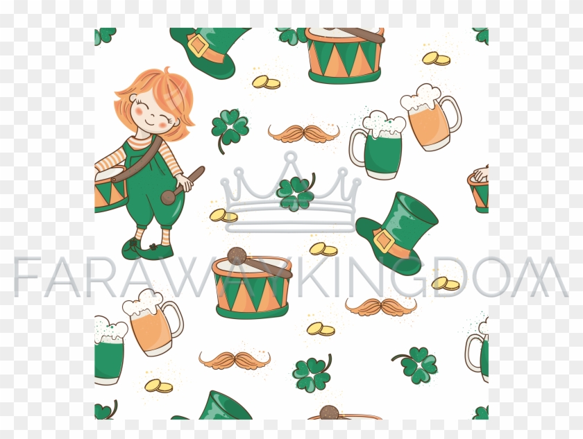 Drum And Hat Patrick Day Seamless Pattern Vector Illustration - Illustration Clipart