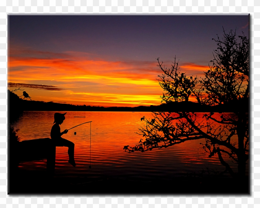 Boy Fishing Sunset - 2019 Fishing Clipart