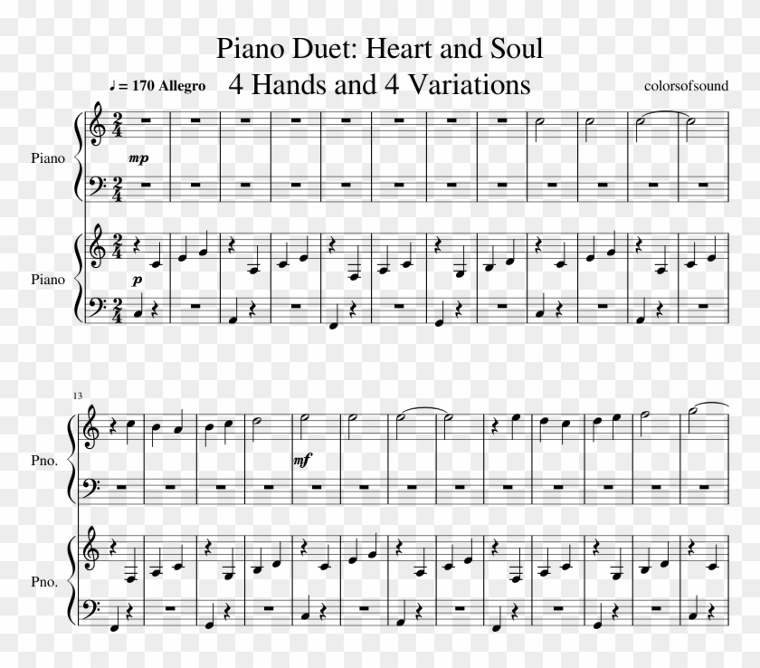 15 Piano Duet - Heart And Soul Easy Piano Four Hands Sheet Music Clipart #4794486