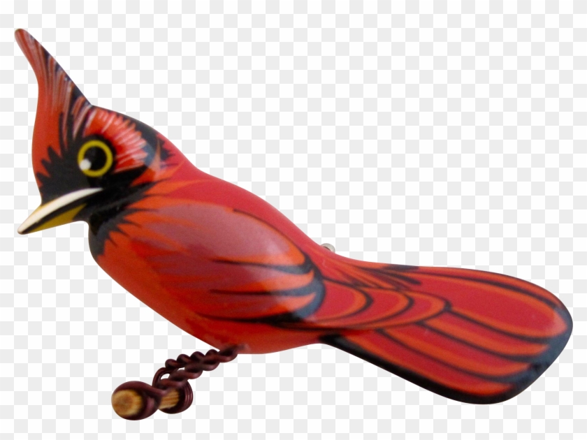 Vintage Painted Wood Hand Carved Cardinal Bird Pin - Northern Cardinal Clipart