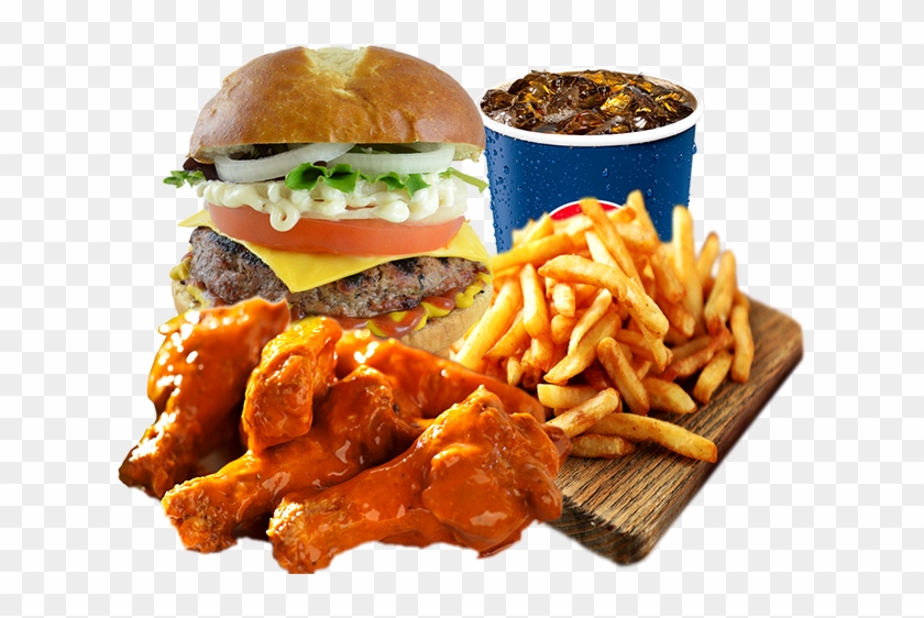 6 Wings & Burger Combo - Wings And Fries And Burgers Clipart