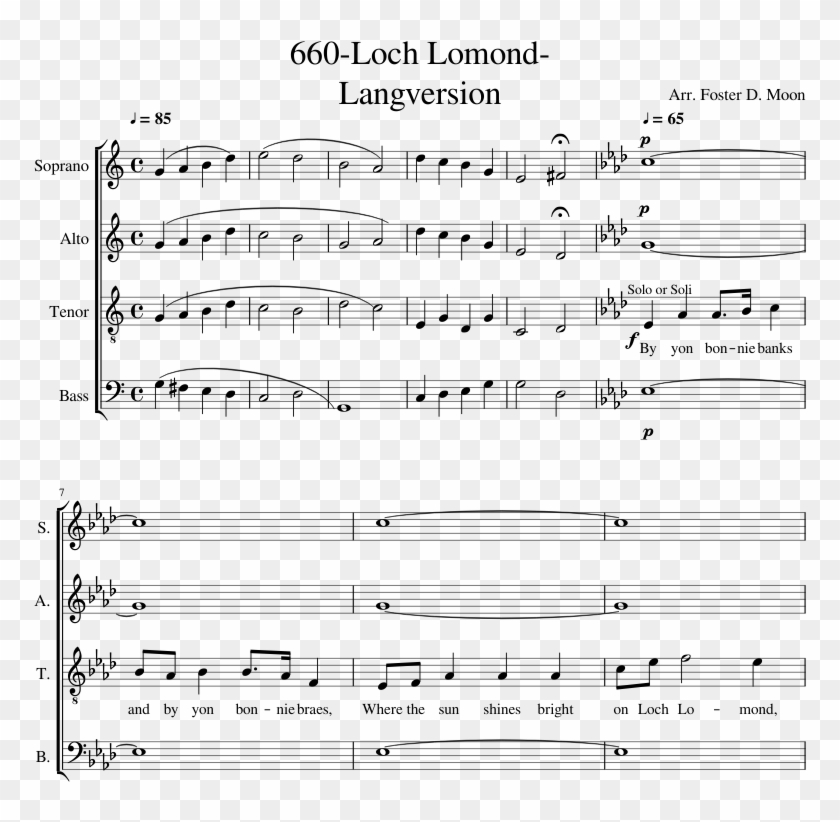 660 Loch Lomond Langversion Arr By F Moon Piano Tutorial - Sheet Music Clipart