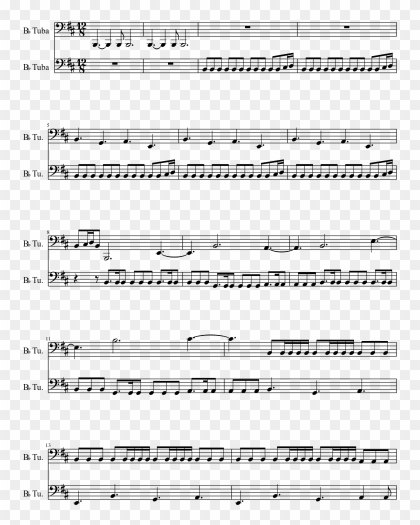 Skyrim Theme Tuba - Beautiful In White Score Clipart