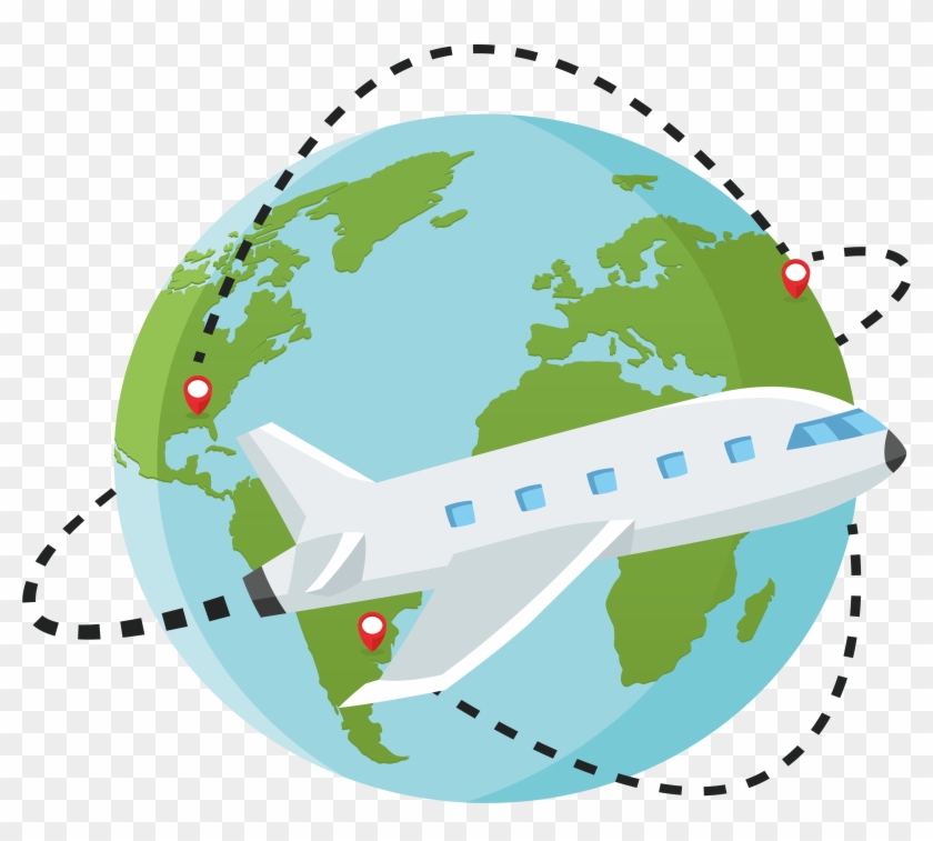 Globe And Plane Png - World Map Clipart