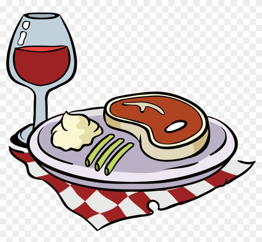 Png Download Red Wine Beefsteak Clip Art Plaid Tablecloth - Wine And Steak Illustration Transparent Png