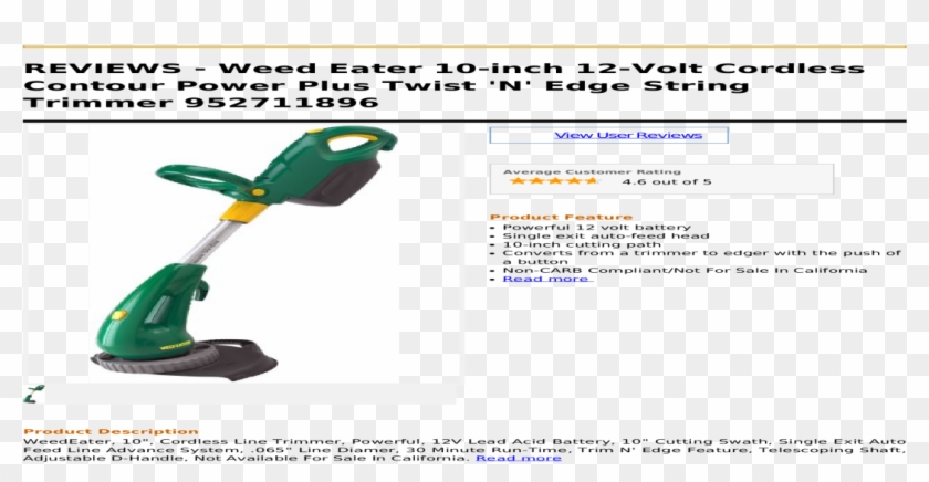 Weed Eater 10 Inch 12-volt Cordless Contour Power Plus - Garden Tool Clipart