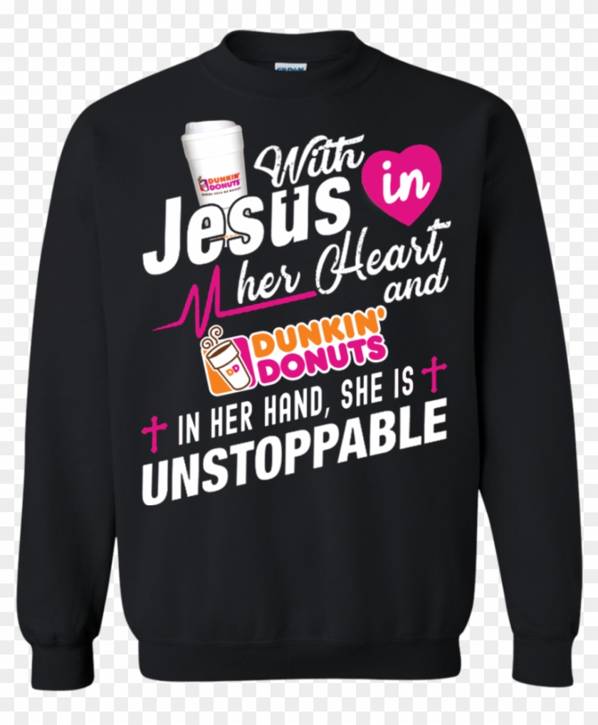 Great With Jesus In Her Heart And Dunkin Donuts Coffee - Long-sleeved T-shirt Clipart #4808011