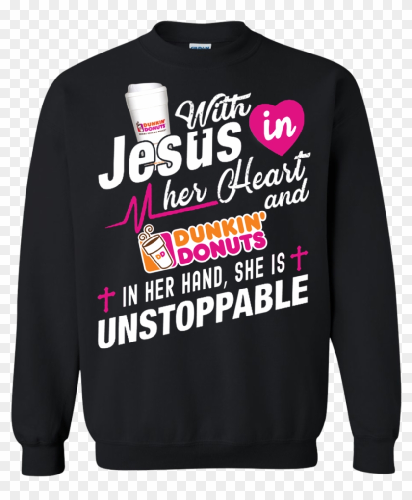 Great With Jesus In Her Heart And Dunkin Donuts Coffee - Long-sleeved T-shirt Clipart