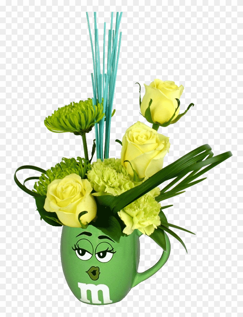 Green M&m Character Flower Mug - Bouquet Clipart