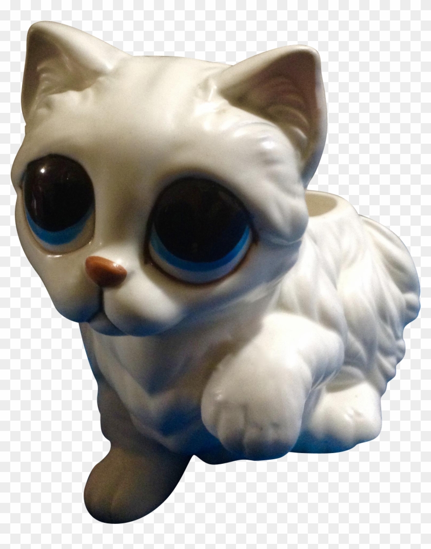 Rare Vintage Lefton Sad Eyed White Cat Figurine Planter - Kitten Clipart