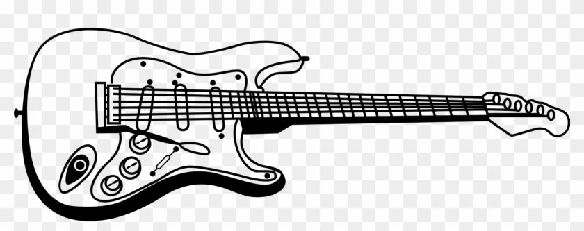Electric Guitar Bass Guitar Music Acoustic Guitar - Electric Guitar Clipart Black And White - Png Download