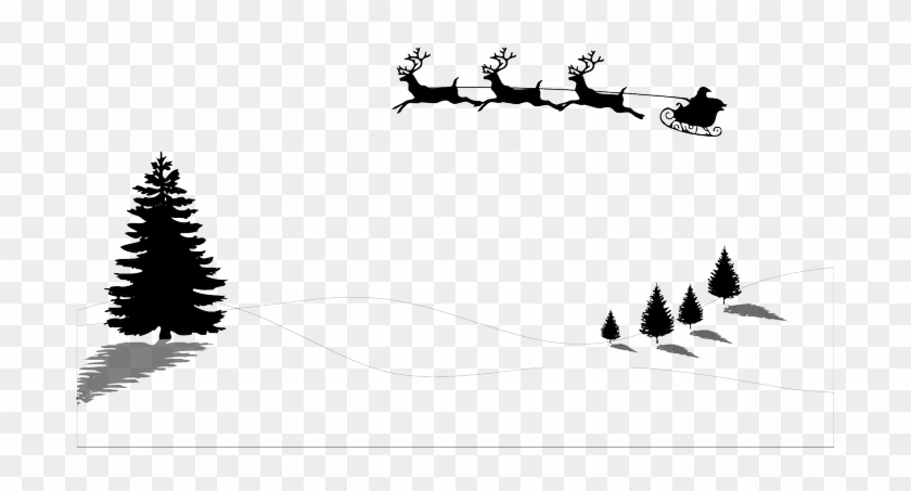 Sled, Santa, Minimalist, Reindeer, Tree, Christmas - Snow Christmas Card Clipart