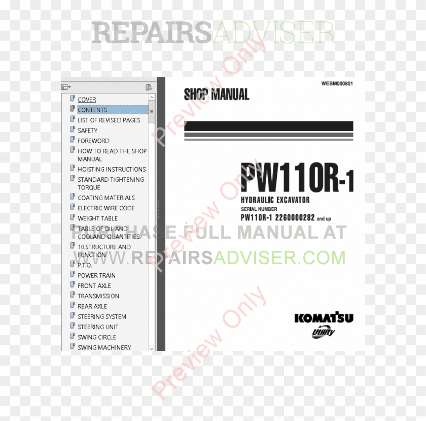 Komatsu Pw110r-1 Hydraulic Excavator Shop Manual Pdf, - Komatsu Clipart #4817565