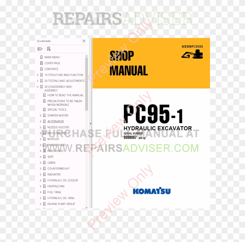 Komatsu Hydraulic Excavator Pc95-1 Set Of Pdf Manuals, - Komatsu Clipart #4818439