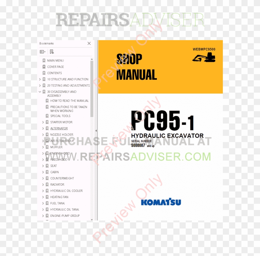 Komatsu Hydraulic Excavator Pc95-1 Set Of Pdf Manuals, - Komatsu Clipart