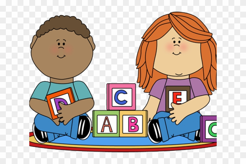 Kids Playing Blocks Clipart - Png Download