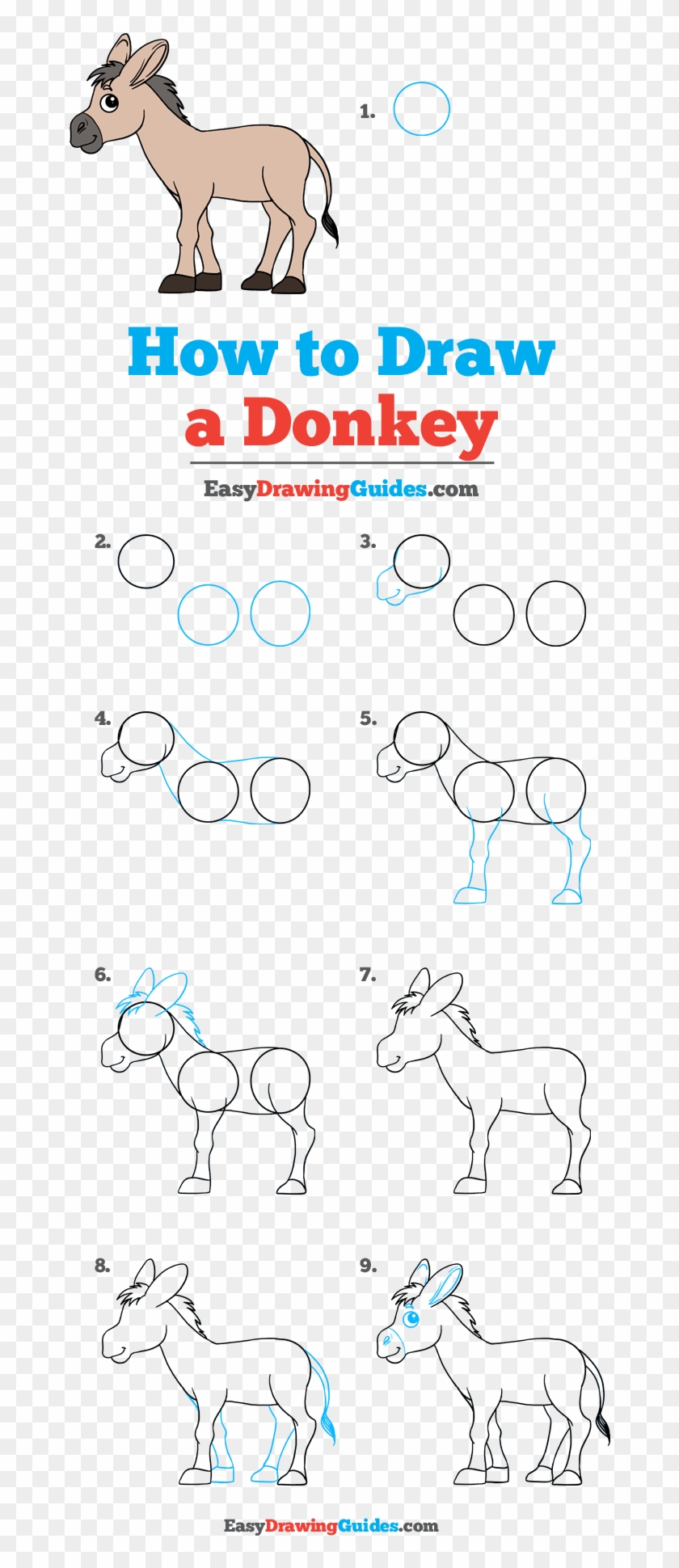 How To Draw Donkey - Draw A Donkey Step By Step Clipart