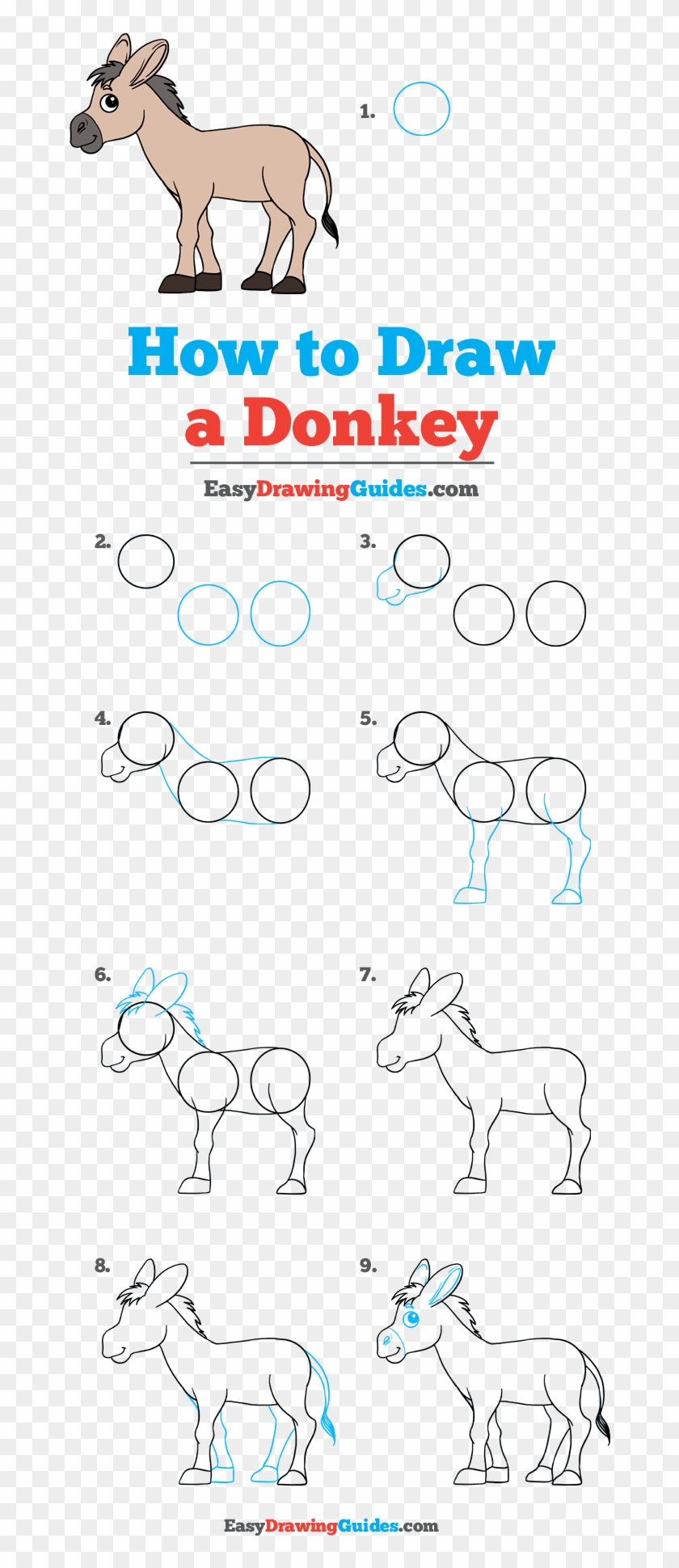 How To Draw Donkey - Draw A Donkey Step By Step Clipart #4822757