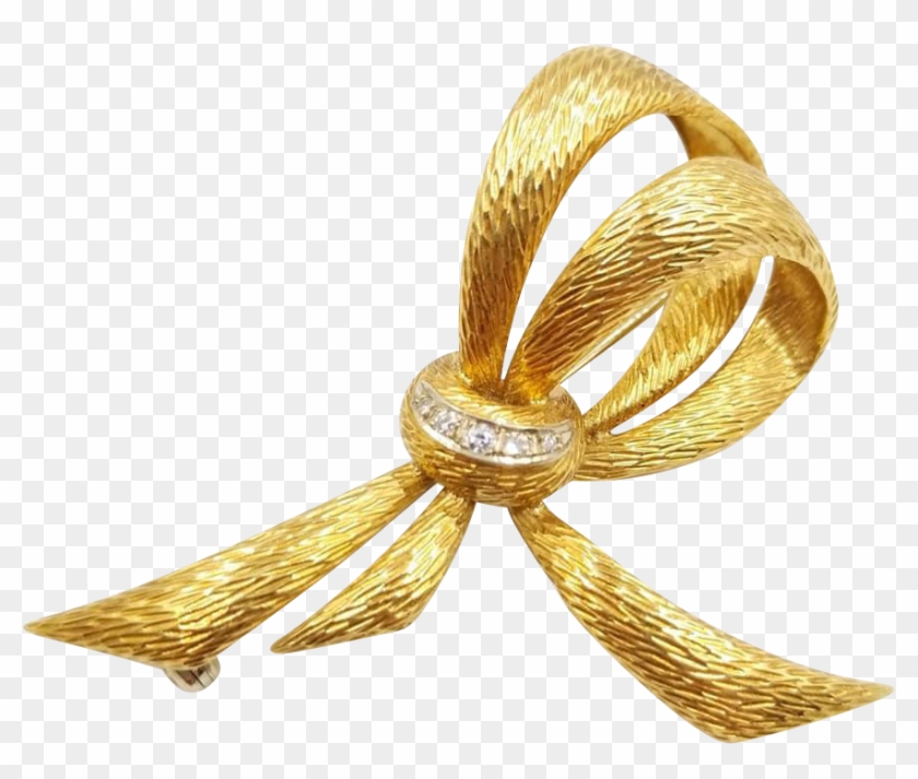 Kurt Gutmann 18k Yellow Gold And Diamond Bow Brooch - Brass Clipart #4827029
