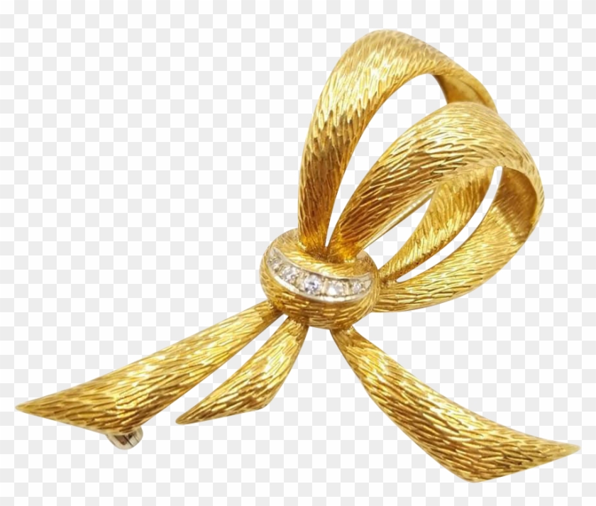 Kurt Gutmann 18k Yellow Gold And Diamond Bow Brooch - Brass Clipart