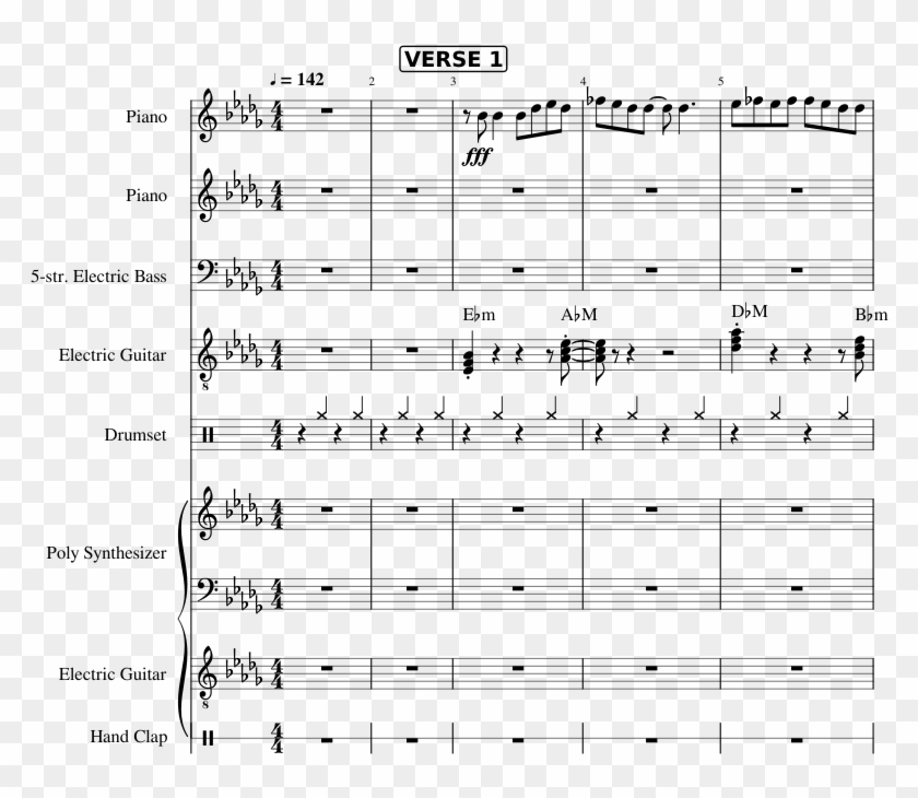 '셋 셀테니 ' Sheet Music For Piano, Bass, Guitar, Percussion - Sheet Music Clipart