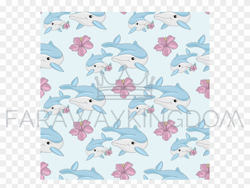 Dolphins Underwater Seamless Pattern Vector Illustration - Cartoon Clipart