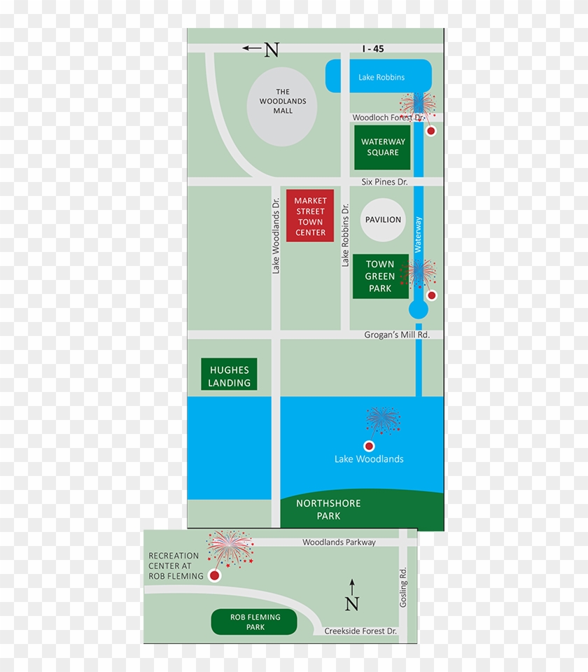 Map Of Locations To See Fireworks In The Woodlands - See The Woodlands Fireworks Clipart