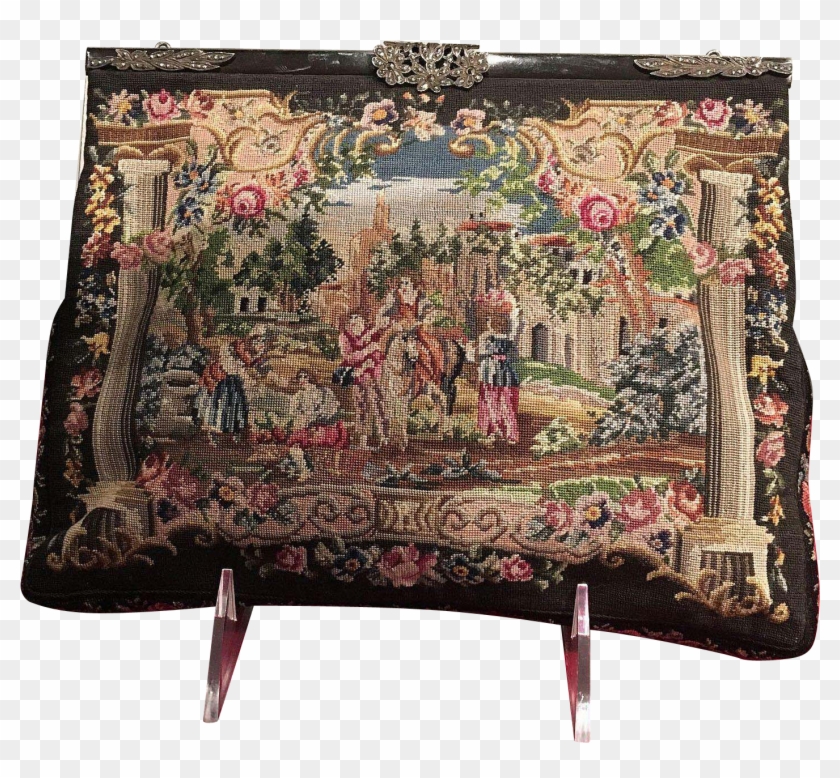 Vintage Petit Point Medieval Scene Purse With Enameled - Tapestry Clipart