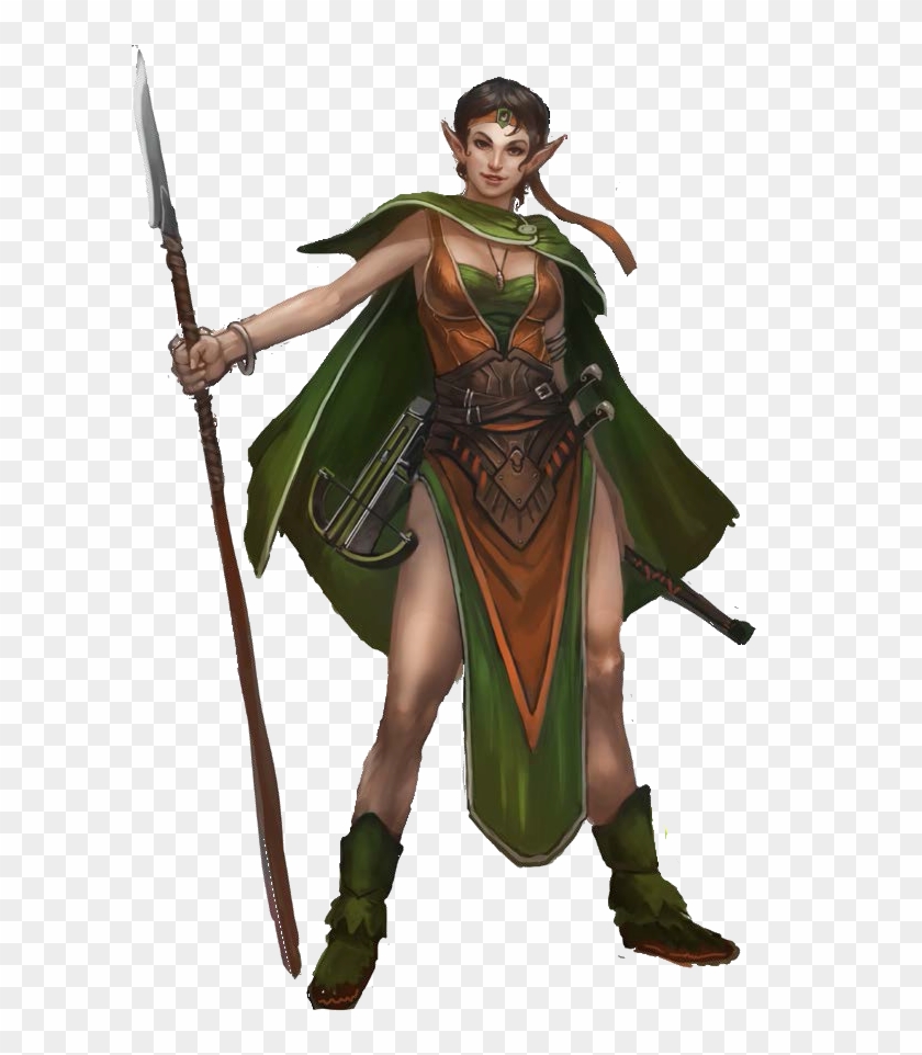 D20 Transparent Elvish - Female Wood Elf Spear Clipart