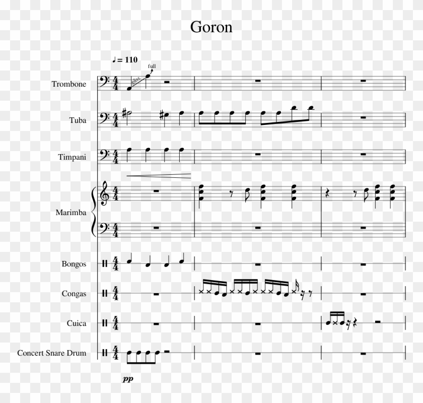 Goron Sheet Music For Violin, Guitar, Bass, Percussion - Sheet Music Clipart