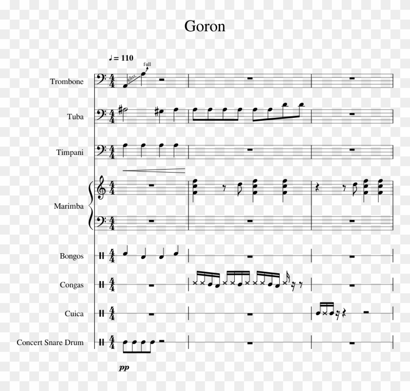 Goron Sheet Music For Violin, Guitar, Bass, Percussion - Sheet Music Clipart #4843919