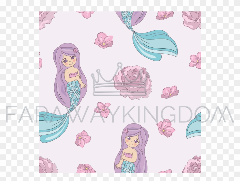 Mermaid Rose New Year Seamless Pattern Vector Illustration - Paper Digital Mermaid Png Clipart
