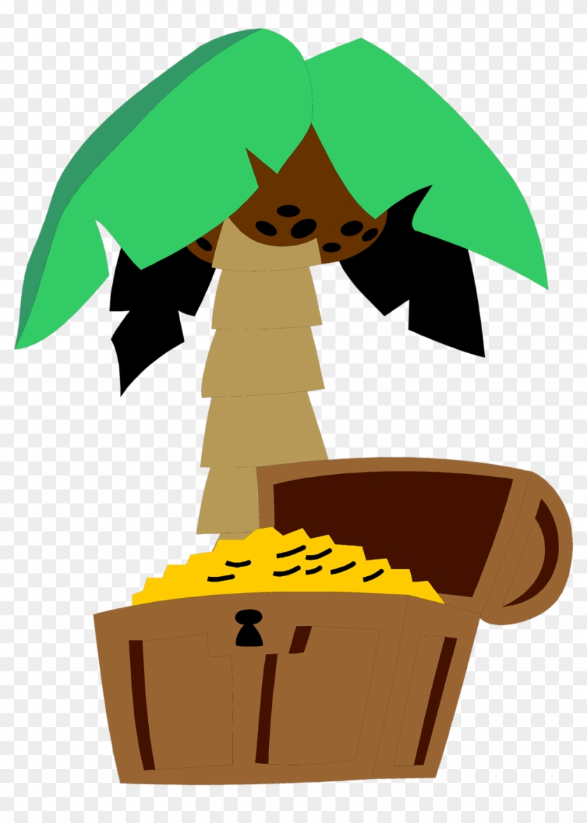 Illustration Of A Treasure Chest And A Palm Tree - Treasure Chest And Palm Tree Clipart