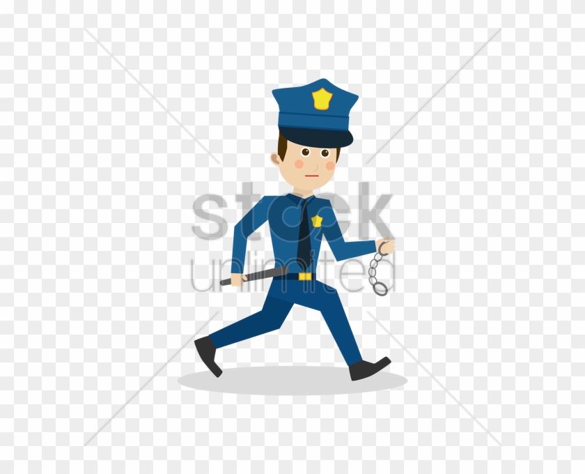 Policeman On Carrying Handcuffs And Baton Vector - 8 Bit Police Officer Clipart #4856042