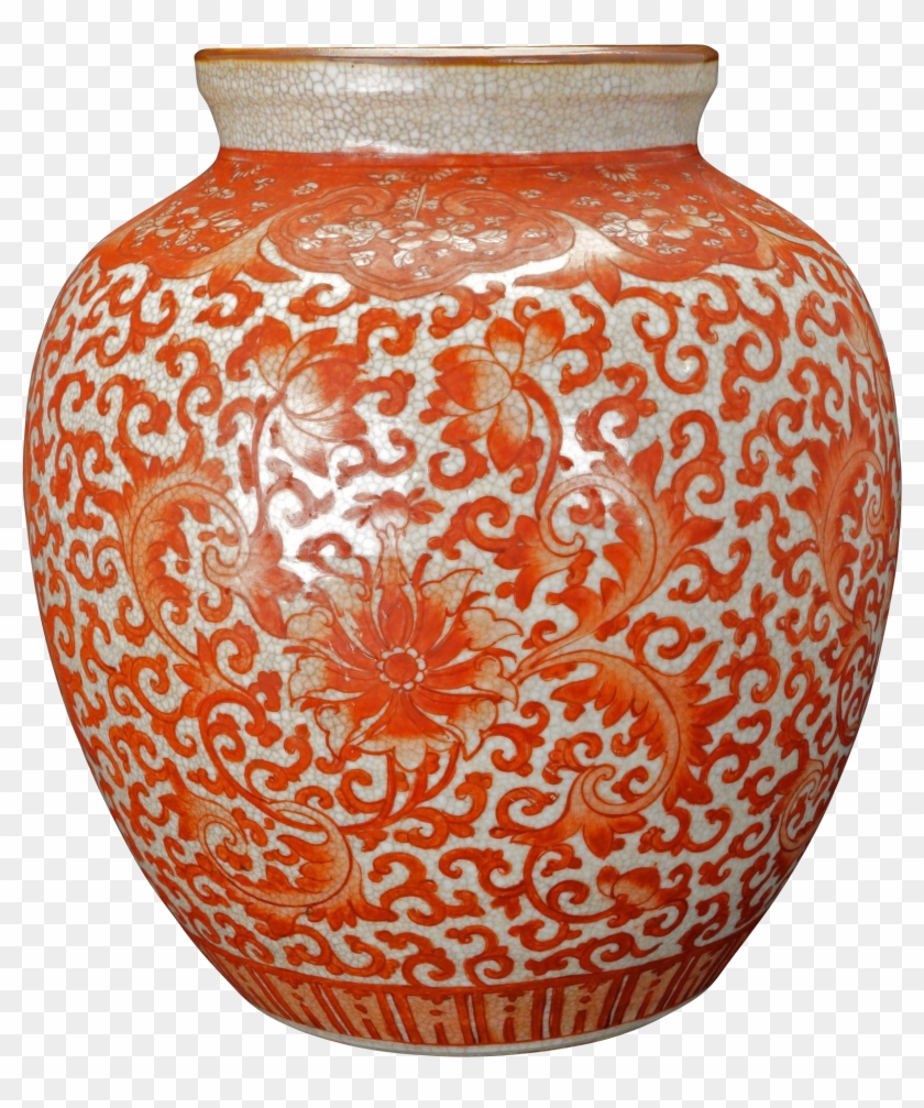 Chinese Porcelain Vase With Copper Red Lotus Scrolling - Vase Clipart