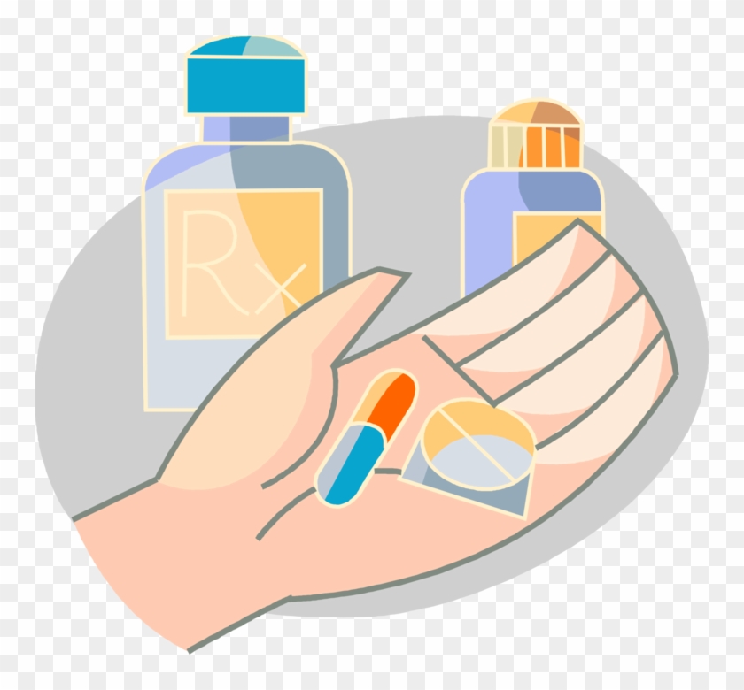 Vector Illustration Of Hand Holds Medicine Pill And Clipart #4860792