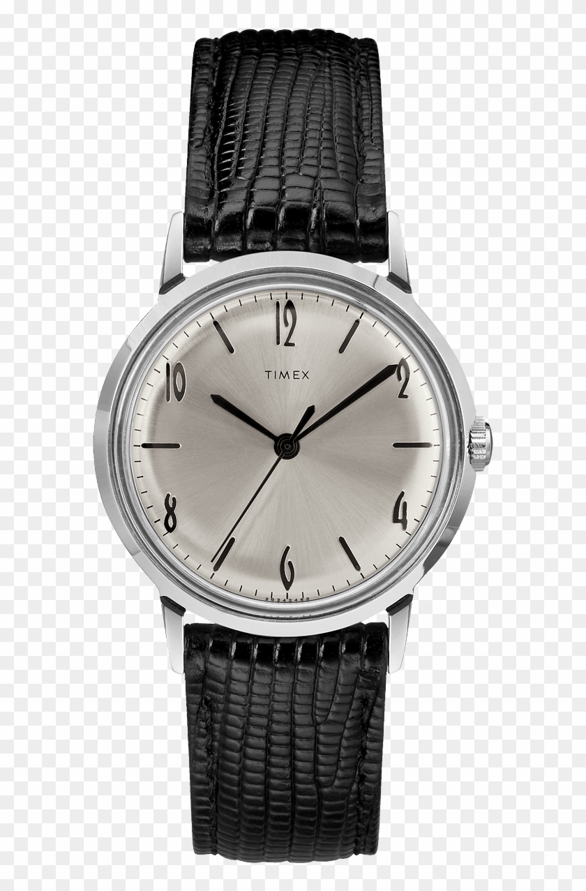 Hand Wound 34mm Leather Strap Watch Black/silver Tone - Timex Marlin Hand Wind Clipart #4865209