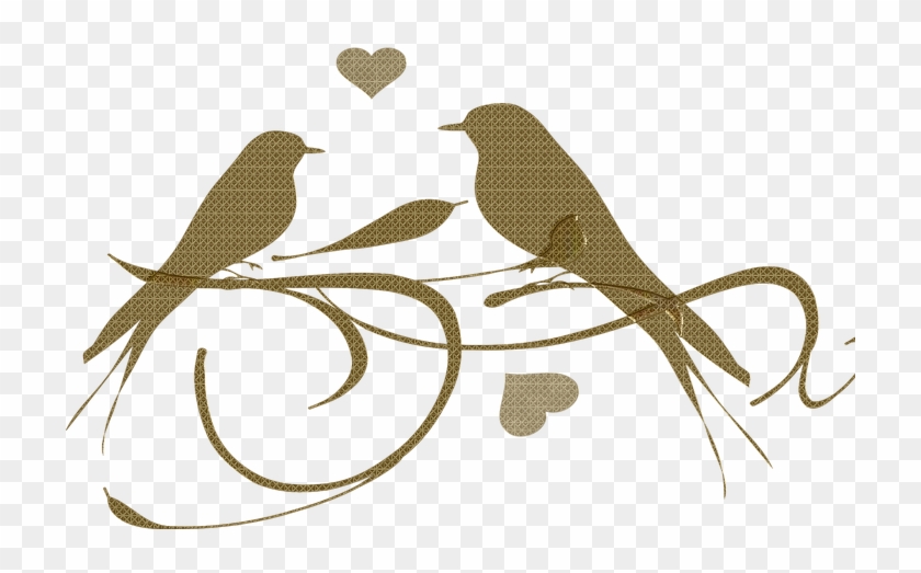 Birds Gold Abstract Branch Swirl Love Hearts - Love Birds Silhouette Clip Art - Png Download
