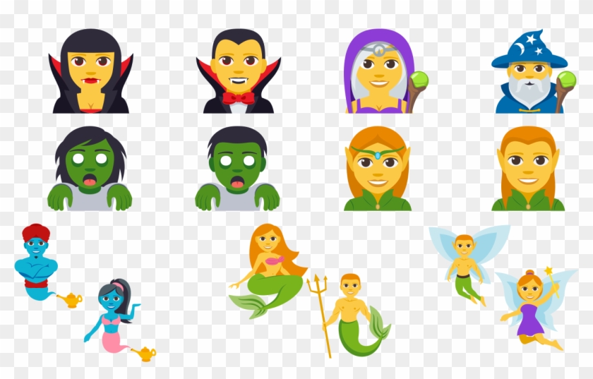 Vampire, Mage, Zombie, Elf, Genie, Merperson, And Fairy - Fantasy Emoji Clipart