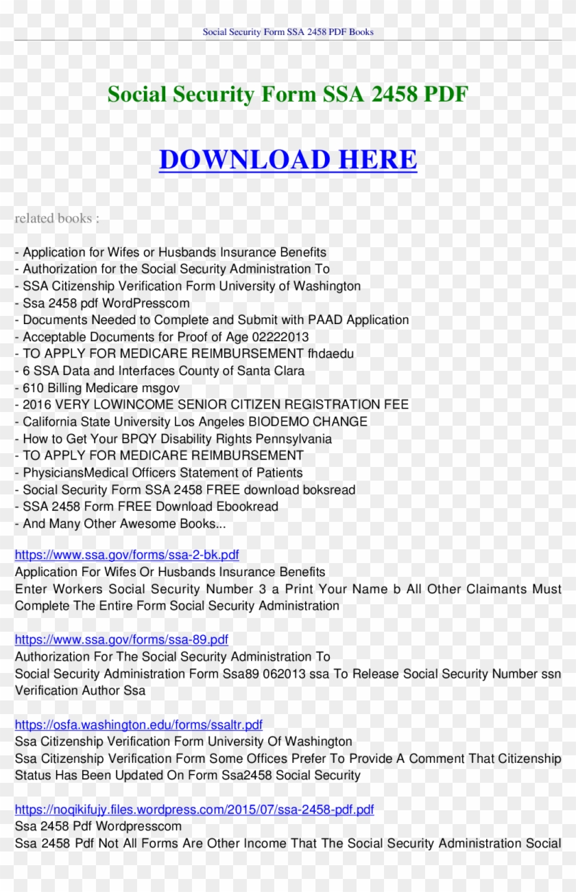 Social Security Form Ssa 2458 Free Download- Boksread - Form 2458 Social Security Clipart #4886322