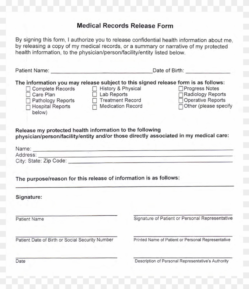 Free Medical Records Release Form Templates At Clipart #4887684