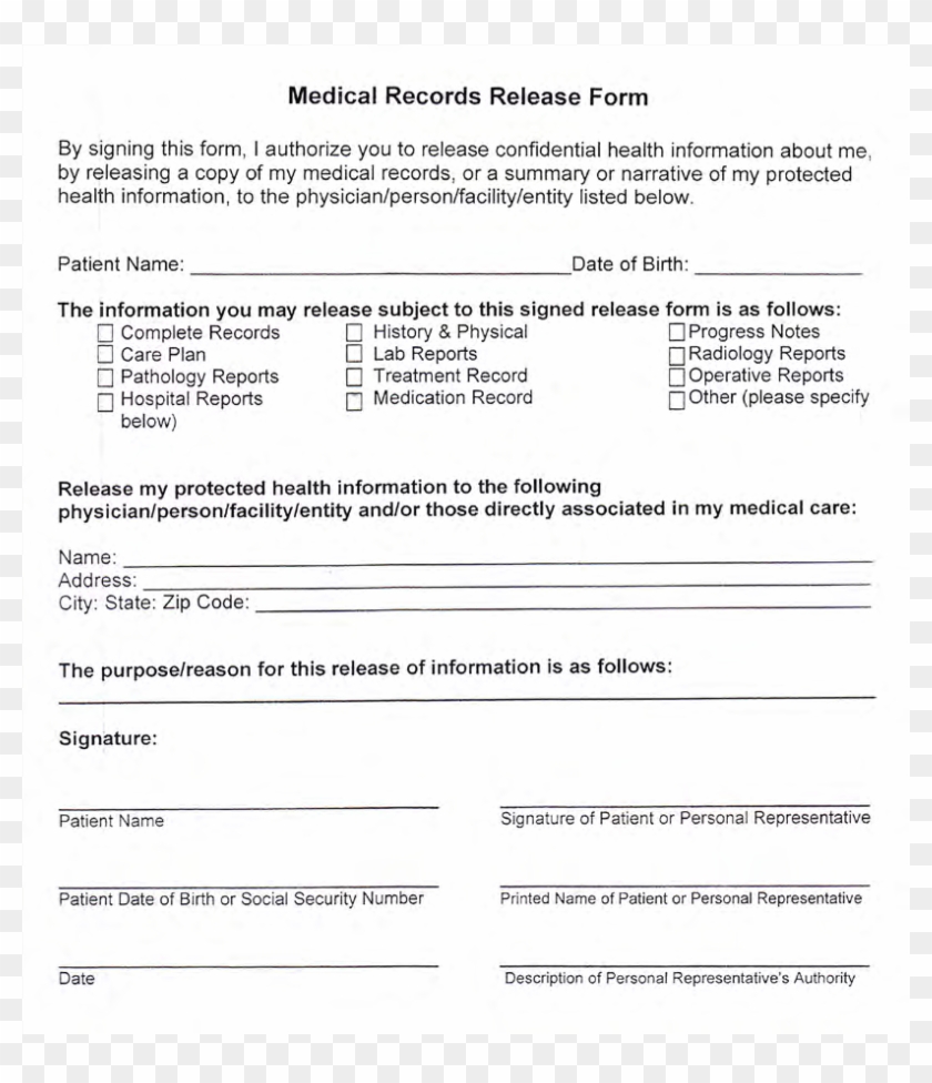 Free Medical Records Release Form Templates At Clipart
